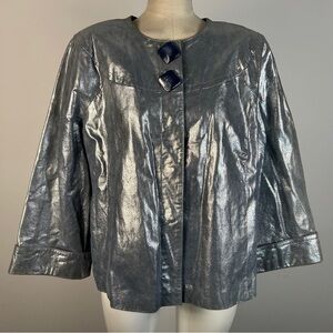 Vintage Metallic Women's Leather Jacket with Button Accents L